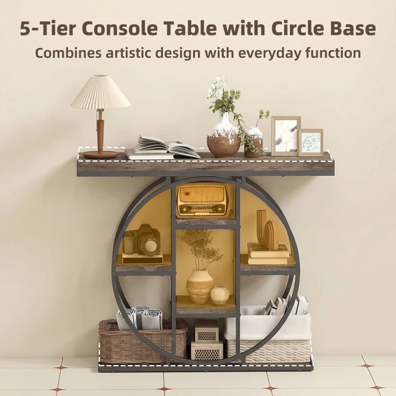 HOMCOM Industrial Console Table with Storage Shelves - Rustic Brown