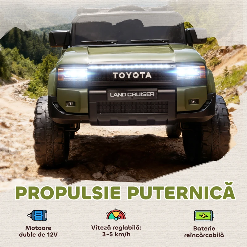 AIYAPLAY Mașină Electrică pentru Copii TOYOTA Land Cruiser 12V cu Telecomandă, Vârsta 3-8 Ani, Verde