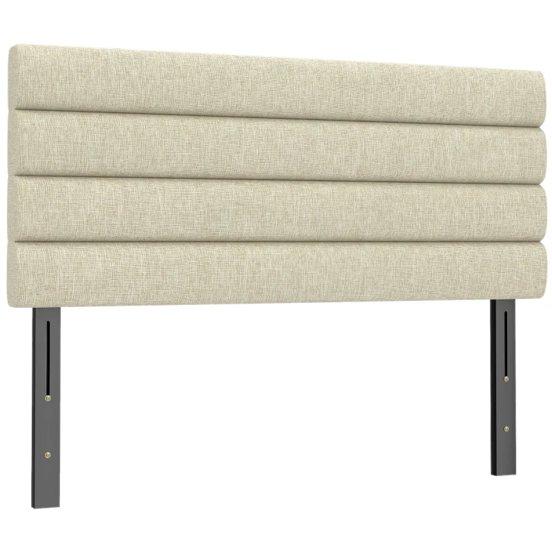 HOMCOM Tête de Lit Capitonnée, Hauteur Ajustable en 3 Niveaux avec Pieds en Métal pour Chambre, 140 x 10 x 106/116/126 cm Beige