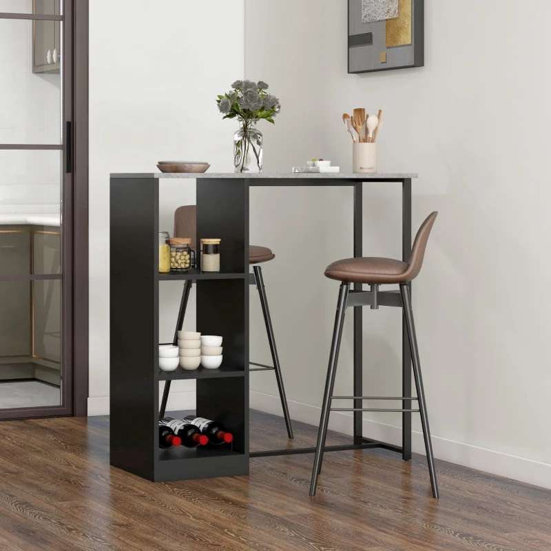 HOMCOM Breakfast Bar Table, Bar Table with 3-Tier Storage Shelf and Wine Rack, 105W x 40D x 105H cm, Black