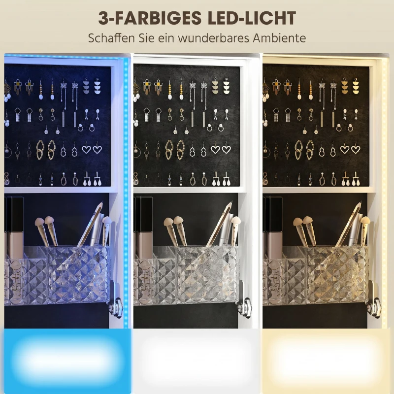 HOMCOM Dulap pentru Bijuterii cu Oglindă Rotativă 360°, Lumină LED Reglabilă, Încuietoare și Rafturi, 37x40x165,5 cm, Negru