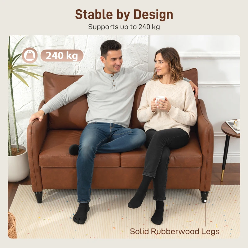 HOMCOM Faux Leather Marble-Effect Two-Seater Sofa - Brown