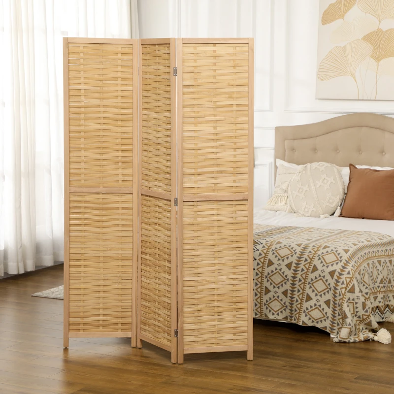 HOMCOM Paravent en bois séparateur de pièce closion de séparation pliable 3 panneaux en bambou 120 x 170 cm naturel clair