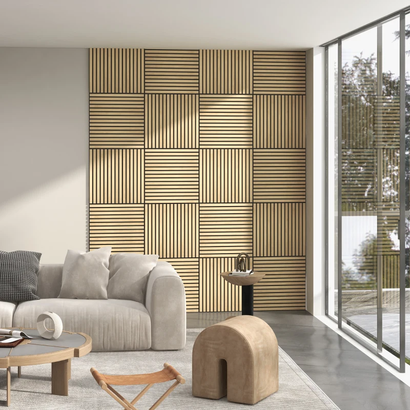 HOMCOM Akustikpaneel, Schallabsorption, DIY Lamellenwand, MDF & Polyester, einfache Installation, Eiche