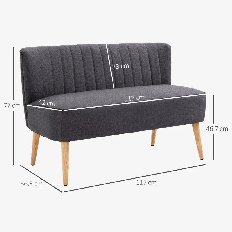 HOMCOM, Canapea cu Două Locuri, Loveseat, Material textil cu efect de in, 117 x 56.5 x 77 cm, Gri Închis