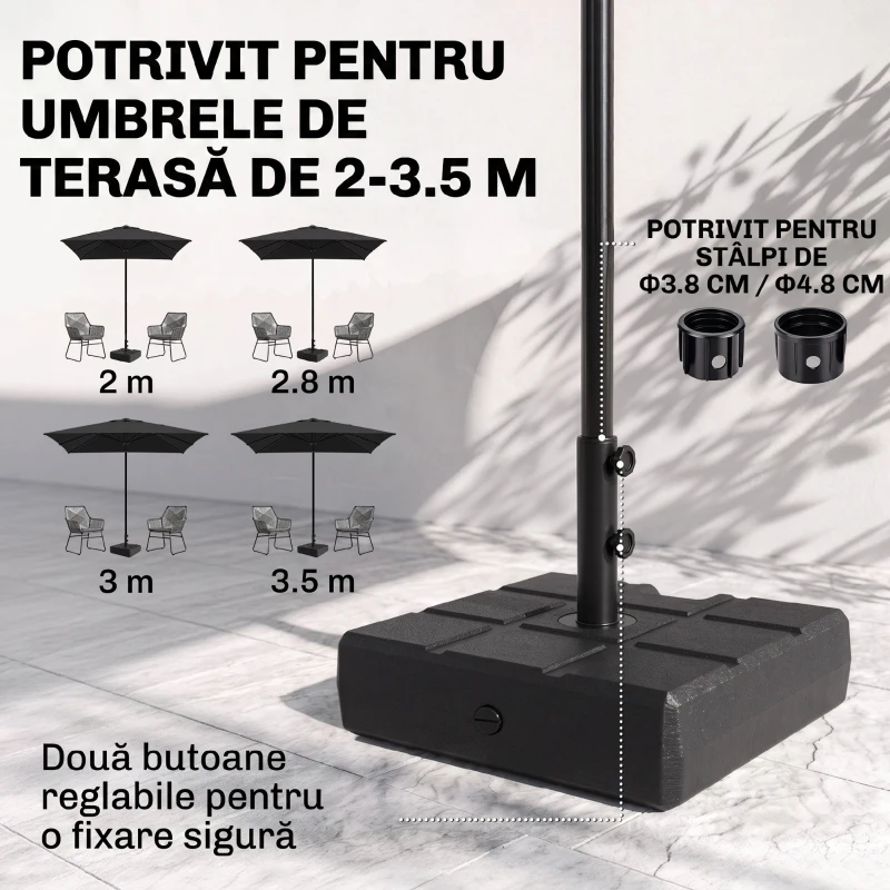 Outsunny Bază pentru Umbrelă de Grădină 3,5 m cu Mânere, din HDPE și Oțel, 49x49x36,5 cm, Negru
