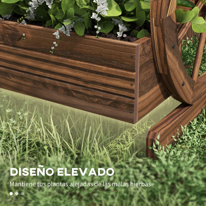 Outsunny Jardinera de Madera Macetero Exterior de 3 Niveles Diseño de Escalera Orificios de Drenaje 61x62x57 cm Carbonizado