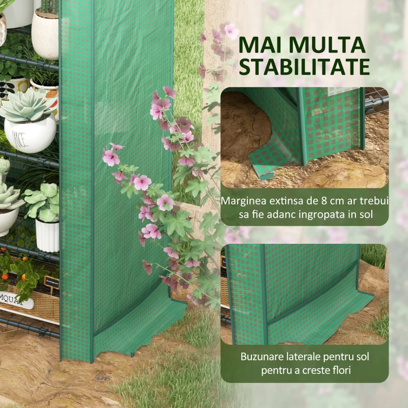 Outsunny Seră pentru Plante cu 4 Rafturi și Ușă Rulabilă, din Metal și PE, 69x49x158 cm, Verde Închis