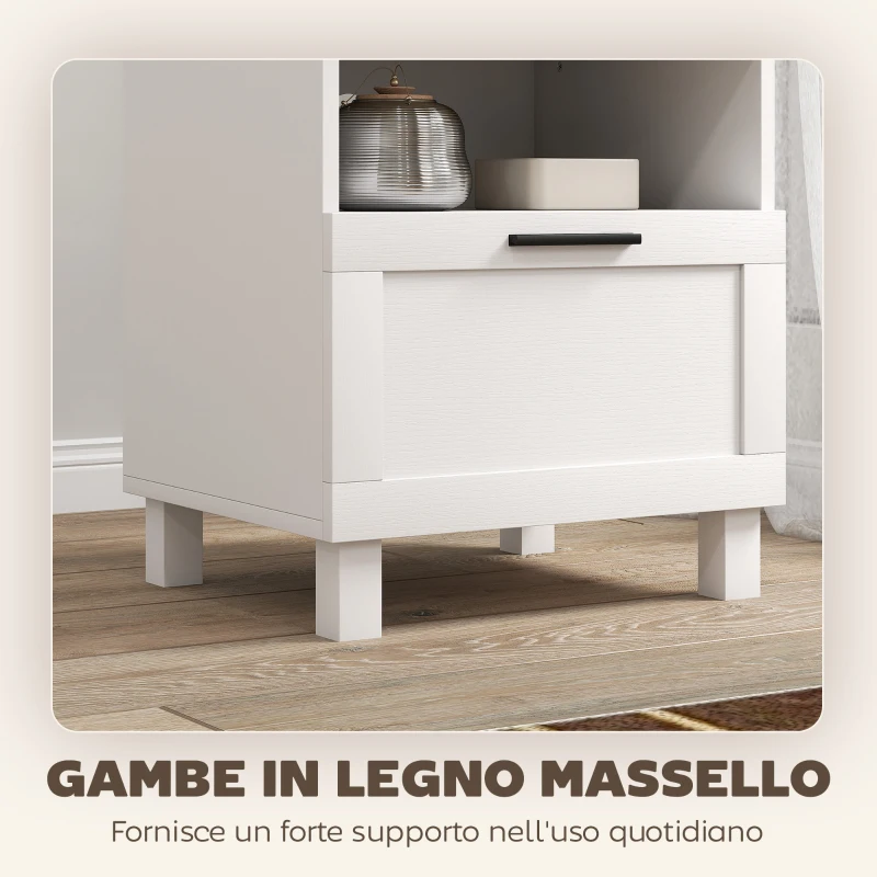 HOMCOM Comodino Moderno Minimal con Cassetto e Ripiano Aperto, in Legno, 45x38x50 cm, Bianco e color Legno