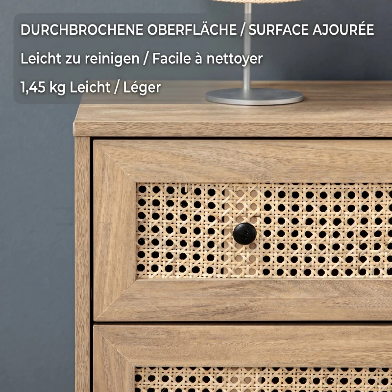 HOMCOM Comodă cu 4 Sertare și Inserții din Rattan Stil Boho, 80x35x95 cm, Lemn Natural