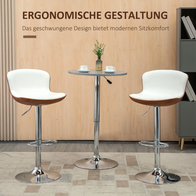 HOMCOM 2er-Set Barhocker, höhenverstellbar, Metallgestell, drehbarer Sitz, Cremeweiß