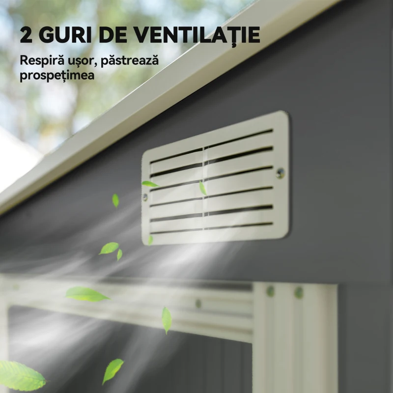 Outsunny Magazie pentru Unelte din Metal 1.5x2m cu Fundație, Ușă Glisantă și Acoperiș Înclinat, Gri Închis