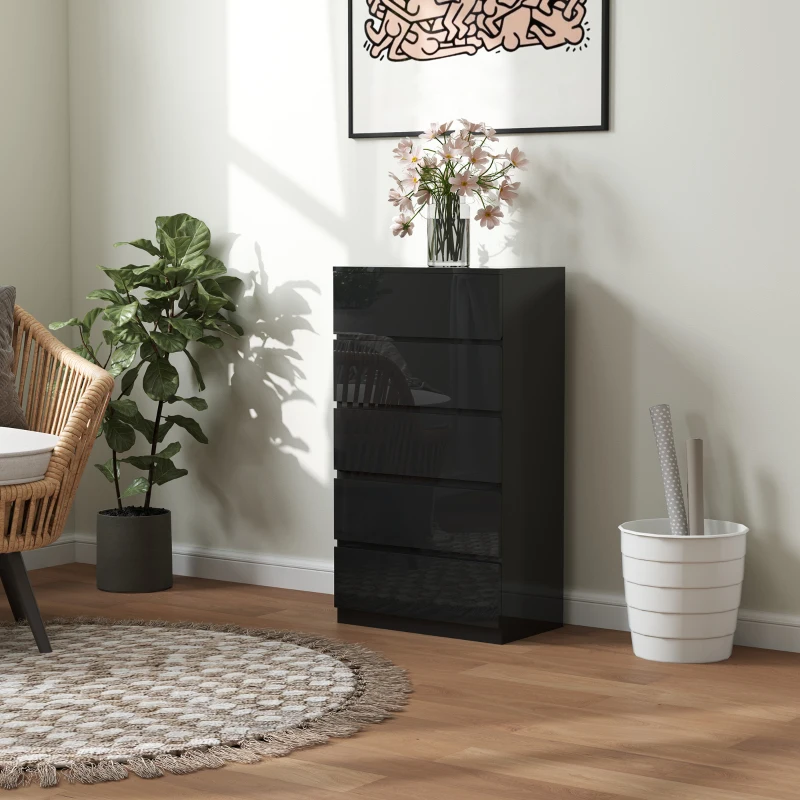 HOMCOM Cassettiera 5 Cassetti in Legno, Comò per Camera da Letto Moderno e Multiuso, 55x34x100 cm, Nero