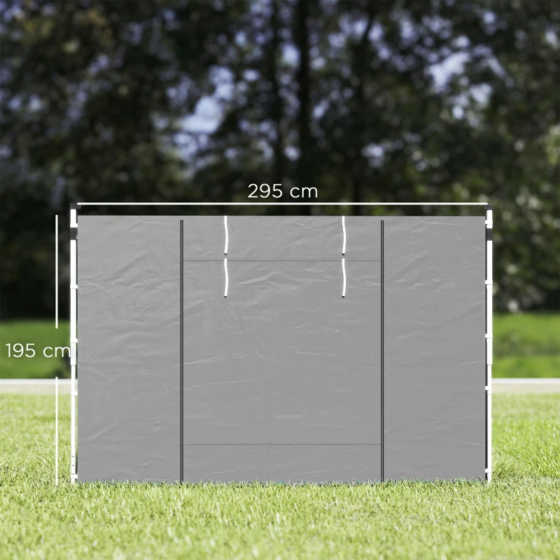 Outsunny 2 Paredes Laterales para Carpas 300x200 cm con Ventana Enrollable y Puerta con Cremallera para Carpa 3x3 m o 3x6 m Gris