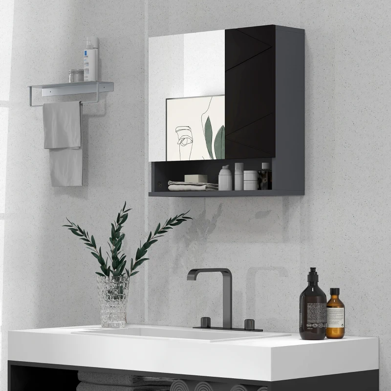 kleankin Dulap cu Oglindă pentru Baie cu 2 Uși și Rafturi Reglabile din Lemn, 55x17x55cm, Negru
