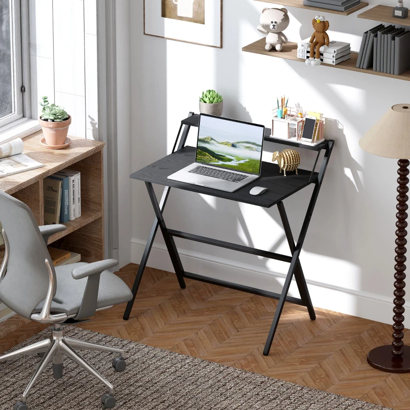 HOMCOM 81.5 cm Folding Computer Desk with Monitor Shelf - Black