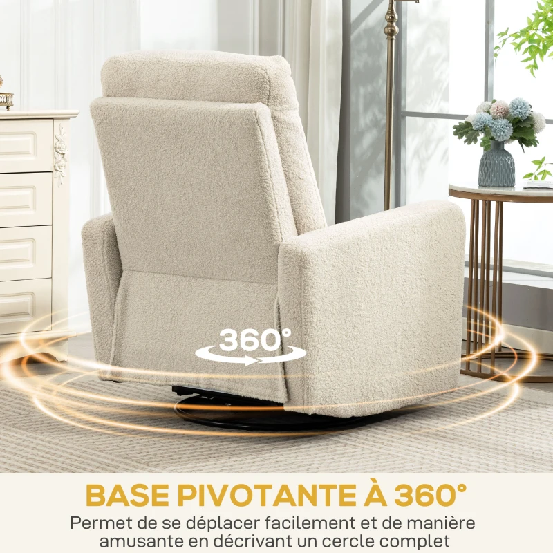 HOMCOM Fauteuil inclinable, fauteuil de relaxation avec repose-pieds, pivotant à 360° et basculant, 76 x 94 x 100 cm, beige(m-7)