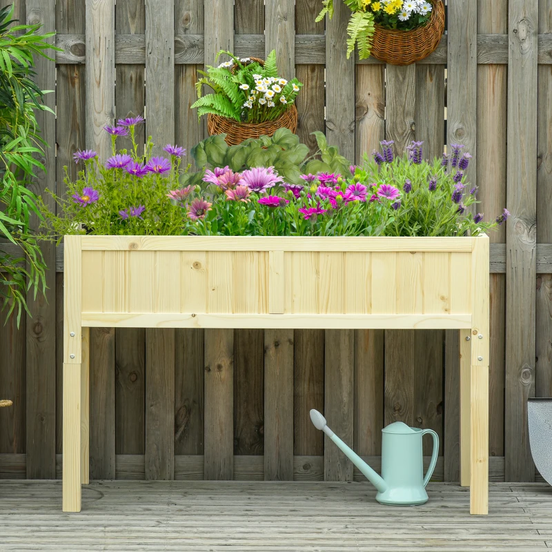 Outsunny Jardinieră Ridicată Pliabilă, Pat pentru Grădină în Lemn de Brad cu 4 Orificii de Drenaj, pentru Grădină, Terasă, Balcon, 115x56x76 cm, Culoare Lemn