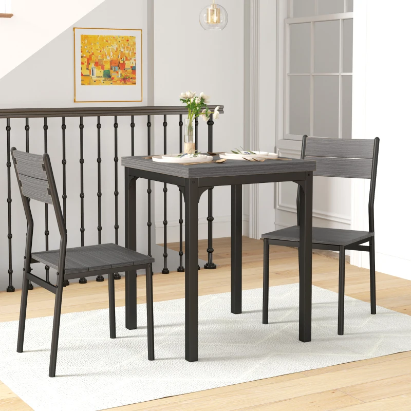 HOMCOM 3-teilige Essgruppe, Esstisch-Set, 1 Tisch, 2 Stühle, MDF+Metall, Grau