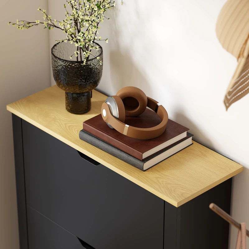 HOMCOM Armoire à Chaussures 3 Portes abattantes 2 Compartiments Panneaux Particules noir chêne