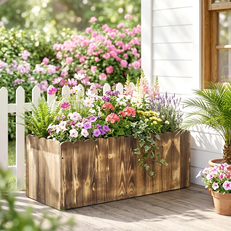 Outsunny Fioriera da Giardino Rettangolare per Interni ed Esterni, in Legno di Abete, 80x33x30 cm, color Legno