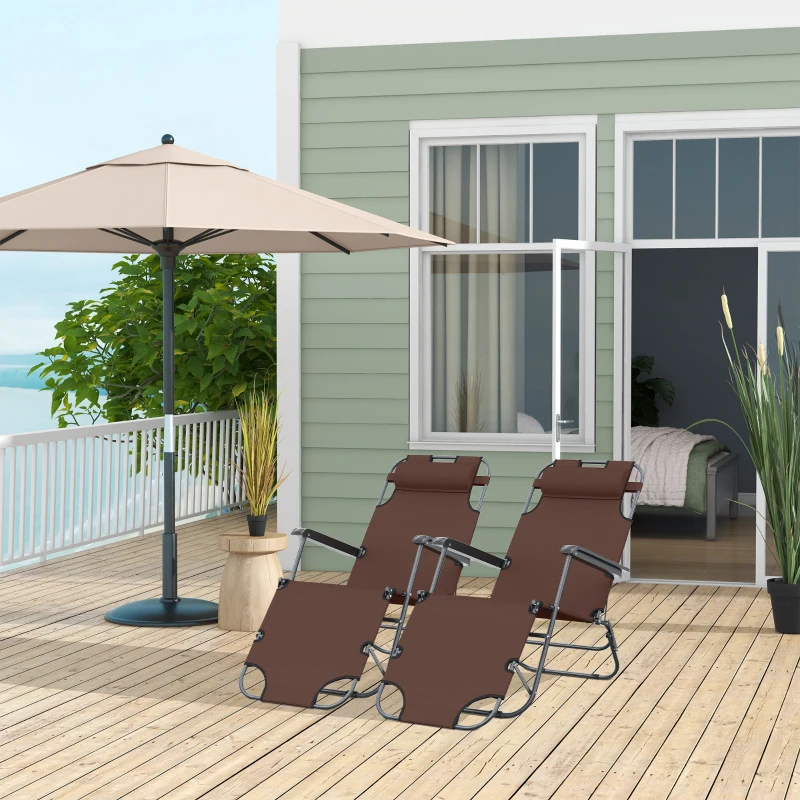 Outsunny Lot de 2 Chaises Longue inclinable transat Bain de Soleil fauteuil relax jardin 2 en 1 Pliant têtière Amovible