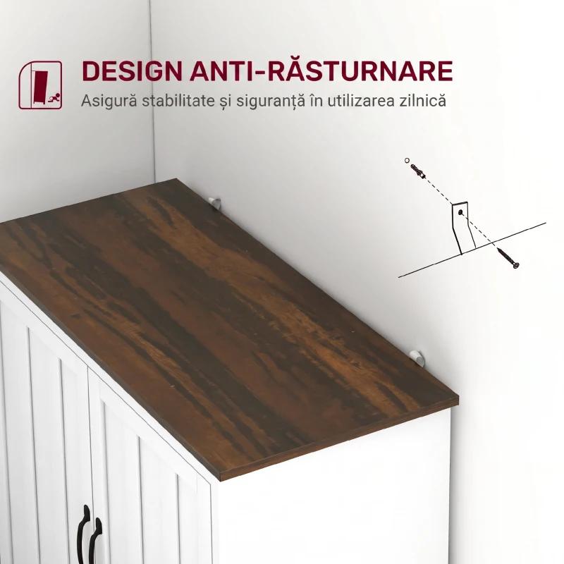 HOMCOM Bufet Bucătărie Modern cu 2 Uși și Raft Reglabil din Lemn, 80x39,7x80cm, Alb