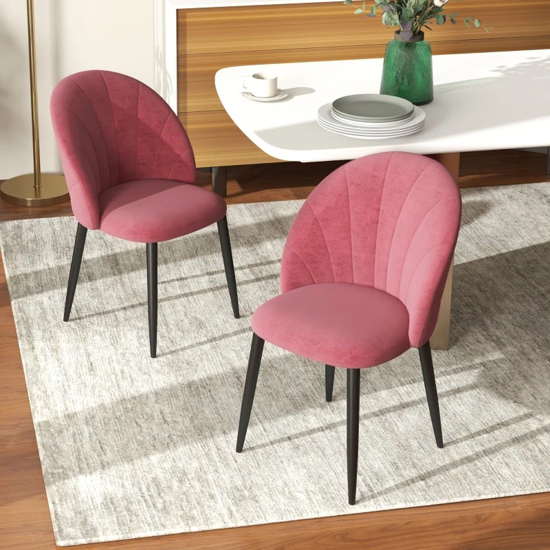 HOMCOM Set 2 Sedie da Pranzo in Velluto Imbottite con Gambe in Metallo, Rosso