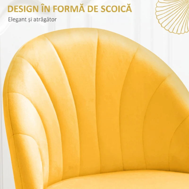 HOMCOM Set 2 Scaune de Bucătărie, Design Nordic, din Metal și Țesătură cu Aspect Catifea, 52x54x79 cm, Galben și Negru,