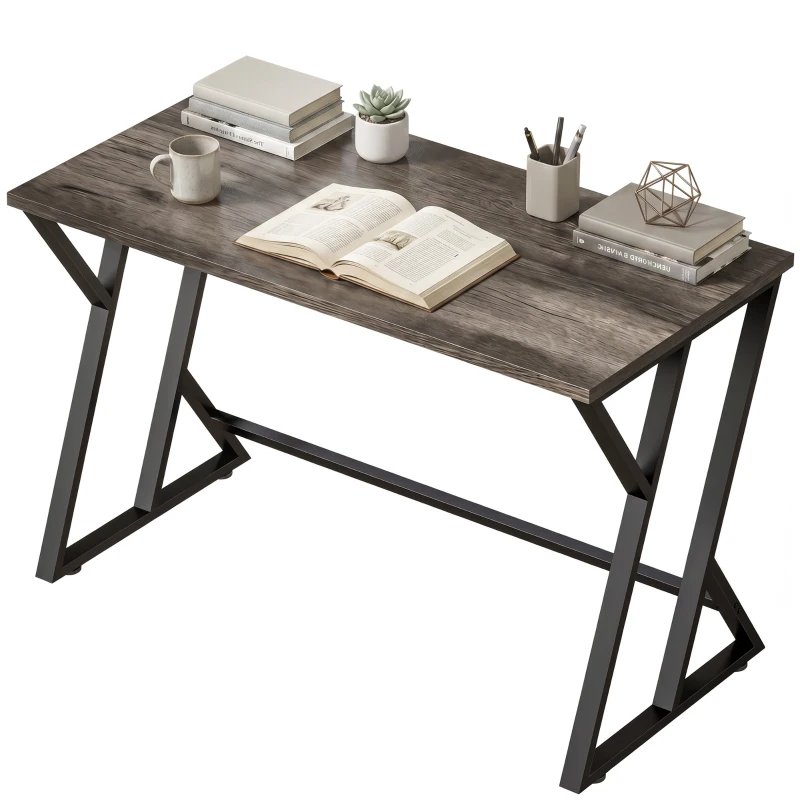 HOMCOM Schreibtisch Computertisch 120x60cm Bürotisch mit Z-förmigem Metallfuß, Holzoptik, Industriedesign für Büro, Grau