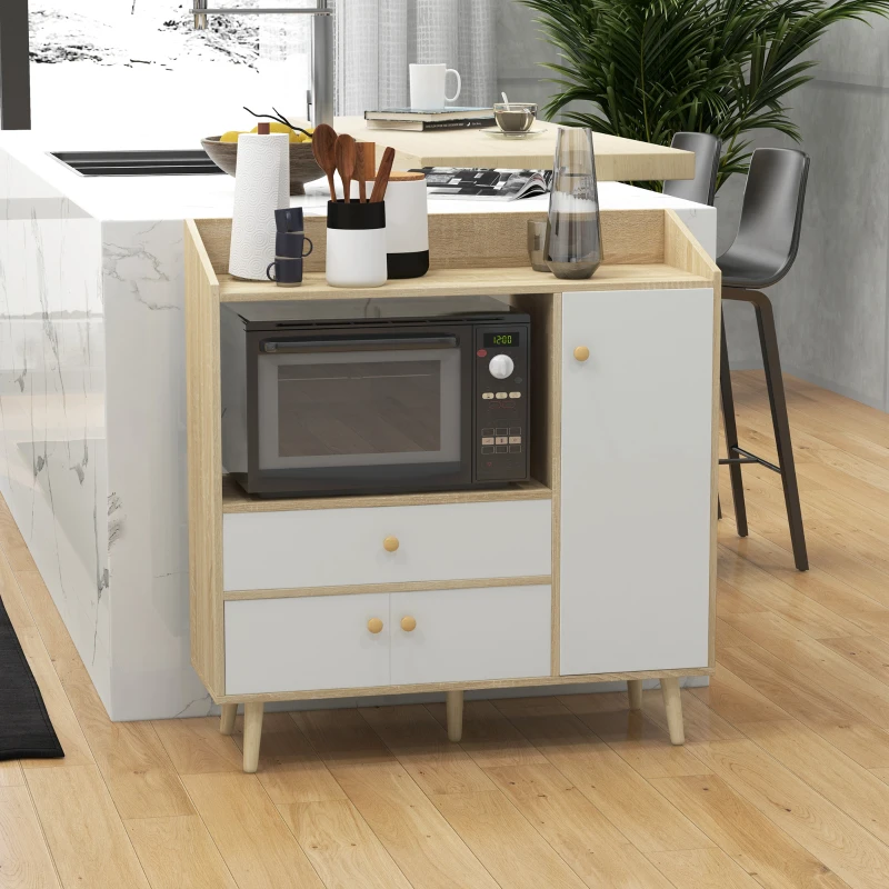 HOMCOM Mobile Cucina per Microonde con 2 Armadietti e Cassetto, 90x30x94cm, in MDF