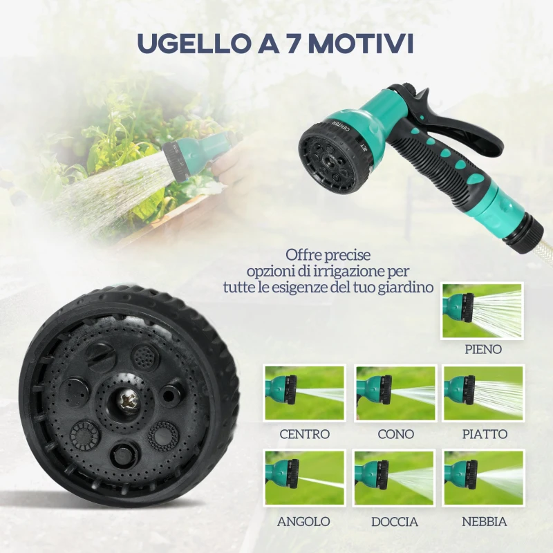 Outsunny Avvolgitubo da Giardino Retrattile con Tubo dell'Acqua 30+2 m, da Parete & da Manico, Girevole, 7 Modalità, Nero