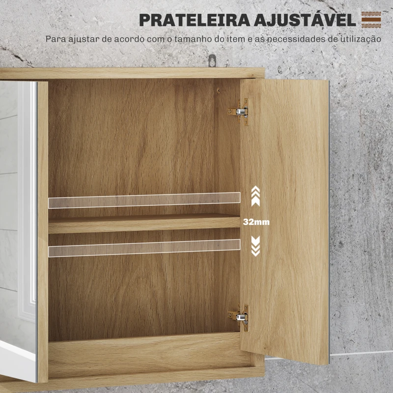 HOMCOM Armário de Casa de Banho com Espelho Móvel Suspenso de Casa de Banho com Prateleira Interior Ajustável 48x14,5x45 cm Madeira
