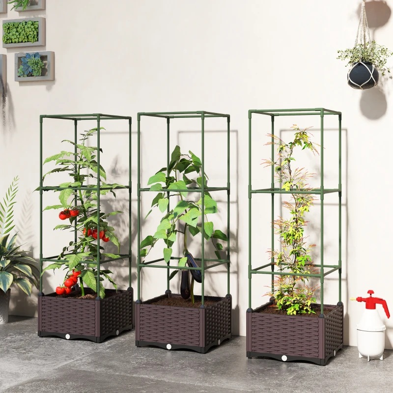 Outsunny Hochbeet mit Rankgitter 3er Set Pflanzkasten Blumenkasten mit Abflusslöchern