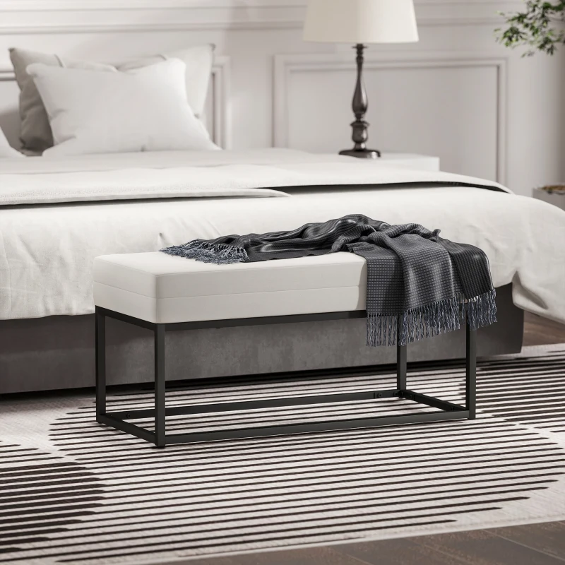 HOMCOM Panca da Ingresso Moderno in Acciaio, Spugna e Tessuto Vellutato con Piedini Regolabili, 94x42x44 cm, Crema