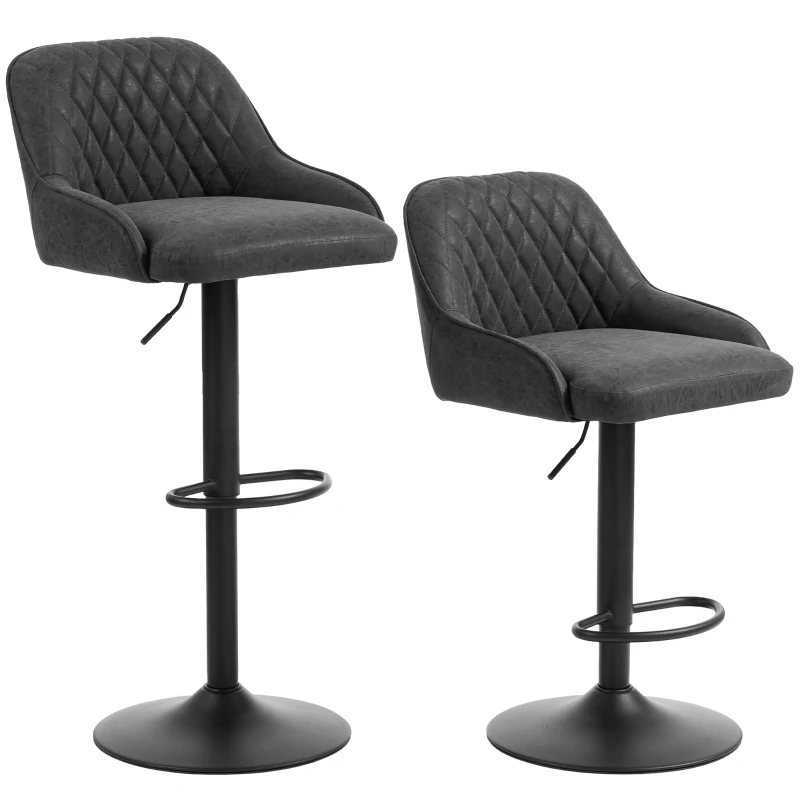 HOMCOM Bar Stools Adjustable Swivel Kitchen Chairs with Backrest Set of 2 for Kitchen Island Black