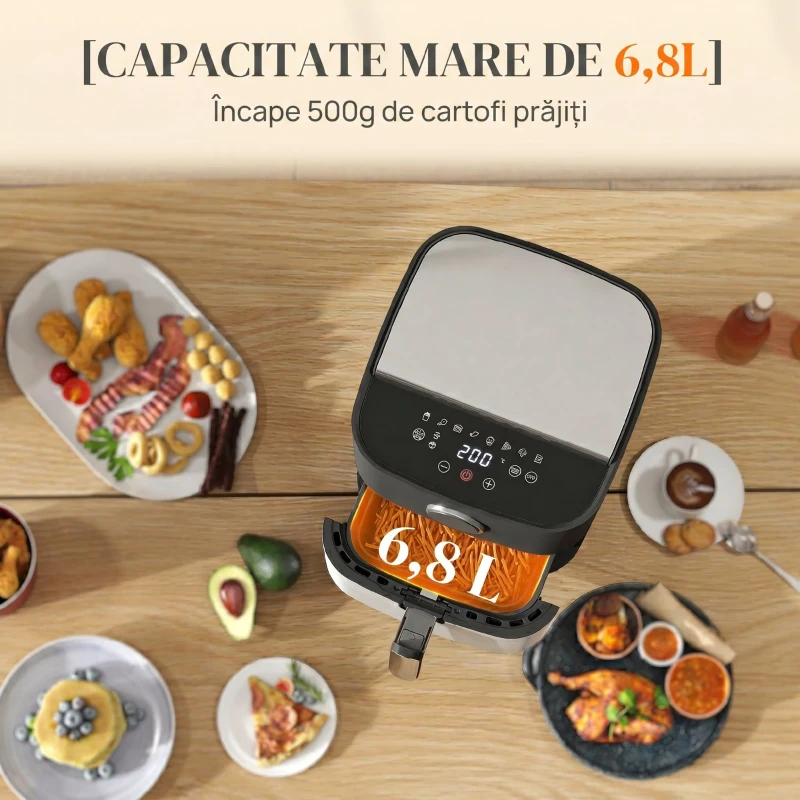 Frigider cu Aer HOMCOM de 8L, 1700W cu 8 Programe și Circulație de Aer Cald la 360°, Display LED, Negru