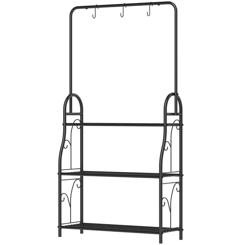 Outsunny Suport pentru plante cu 3 niveluri și 3 cârlige, din metal, 162x221.5x163 cm, negru