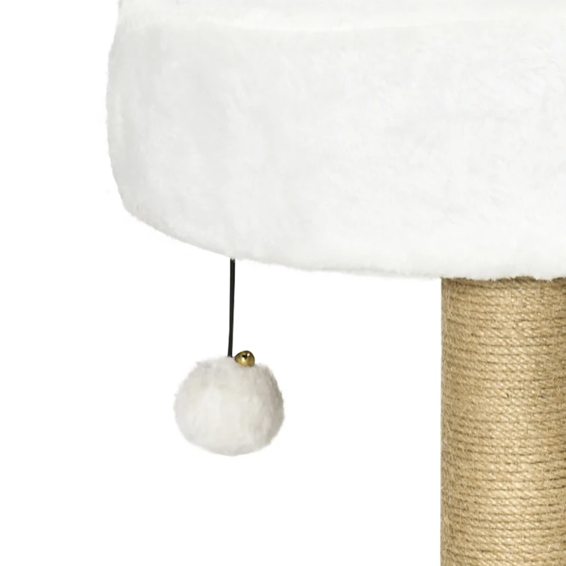 PawHut 42cm Indoor Cat Tree, with Toy Balls, Jute Scratching Post - White