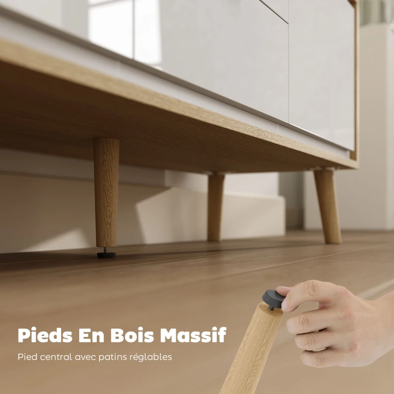 HOMCOM Meuble TV, meuble télé pour jusqu'à 55 pouces, 2 portes à haute brillance, 2 tiroirs silencieux, 120 x 35 x 50 cm, blanc