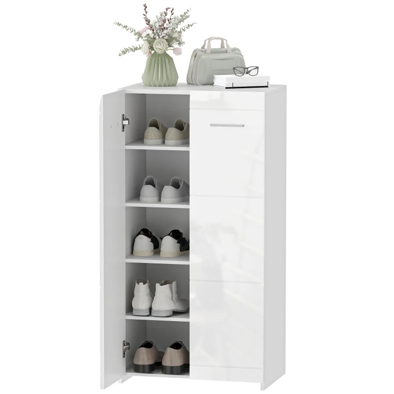HOMCOM Meuble à chaussures 10 paires, armoire à chaussures à haute brillance 5 niveaux, étagères réglables, 55x36x108cm, blanc