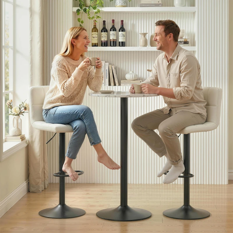 HOMCOM Set 2 Scaune de Bar Reglabile cu Suport pentru Picioare, din Piele PU și Oțel, 39,5x44x88-110 cm, Crem