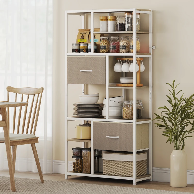HOMCOM Étagère de rangement 6 niveaux, bibliothèque avec 2 tiroirs en tissu, 9 étagères ouvertes, 72,5 x 30 x 150 cm, blanc