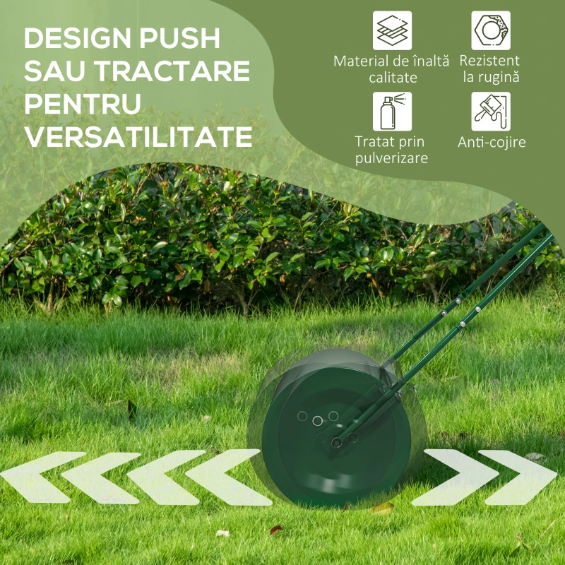 Outsunny Cilindru pentru Gazon cu Capacitate de 63L și Lamă Răzuitoare, din Metal, 123x58x40 cm, Verde Închis