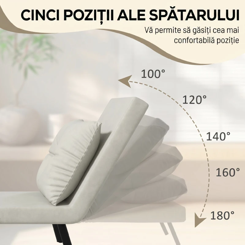HOMCOM Fotoliu Pat 3 în 1 cu Spătar Reglabil și Pernă, din Material cu Efect de Catifea, 63x73x81 cm, Crem(m-5)