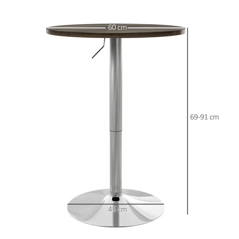 HOMCOM Mesa Alta Cozinha Mesa Alta Bar Redonda para 2 Pessoas Altura Ajustável Tampo Giratório 360° 60x60x91 cm Nogueira