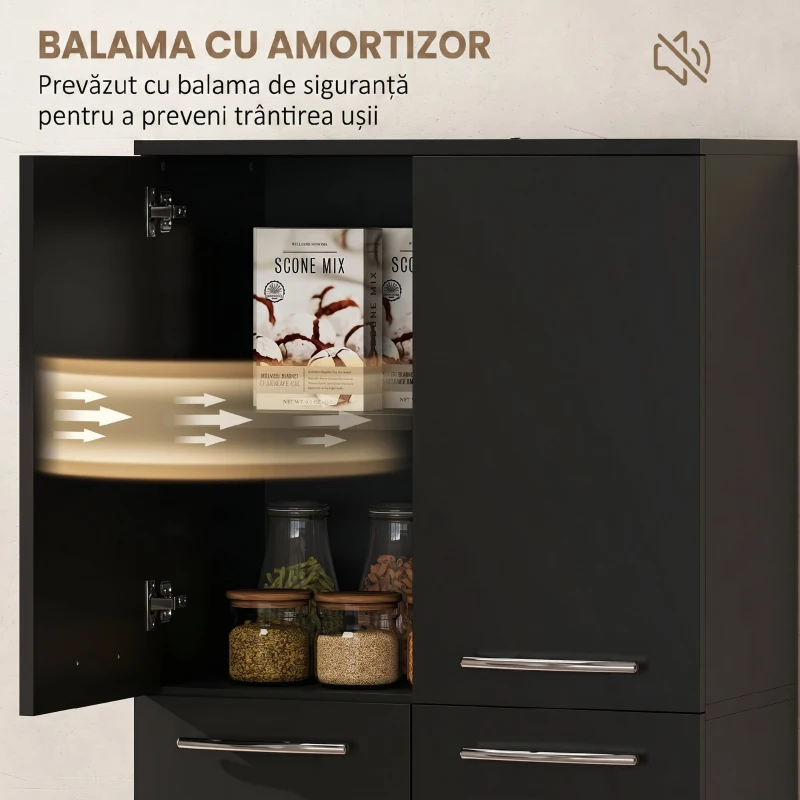 HOMCOM Mobilier de depozitare minimalist cu 2 dulapuri și rafturi reglabile, din lemn negru, 59x31x155 cm