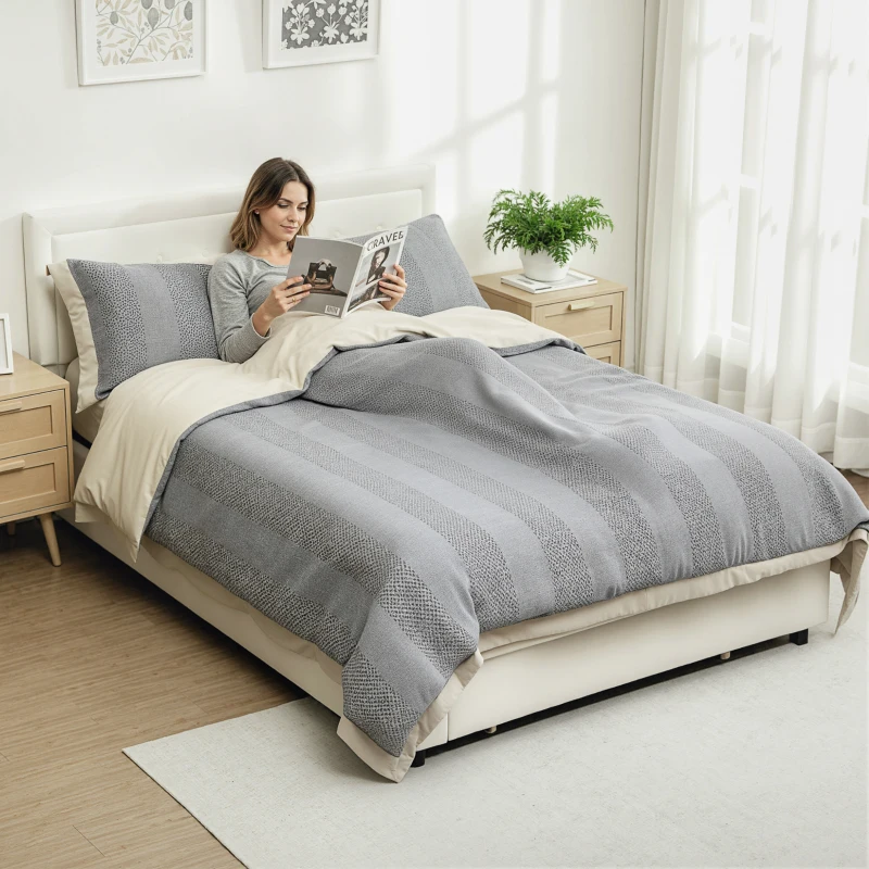 HOMCOM 4ft6 Double Ottoman Bed Frame, with Front Drawer - Cream