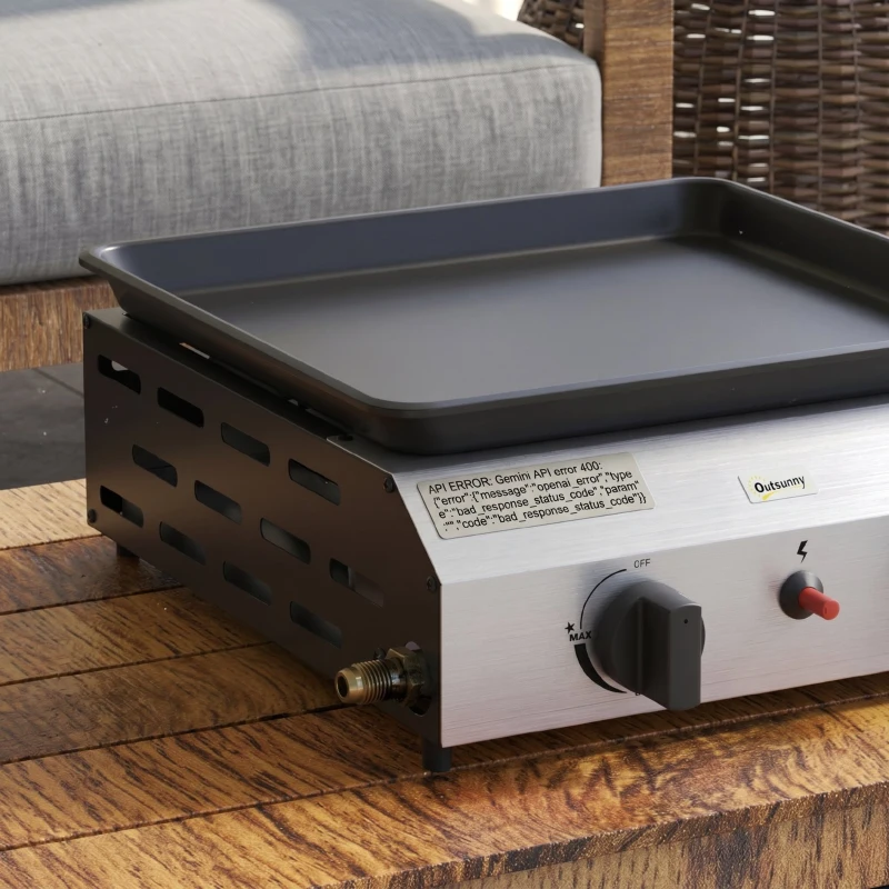 Outsunny Plită de grătar pe gaz cu 2 arzătoare, suprafață antiaderentă și putere de 4,8 kW, argintiu