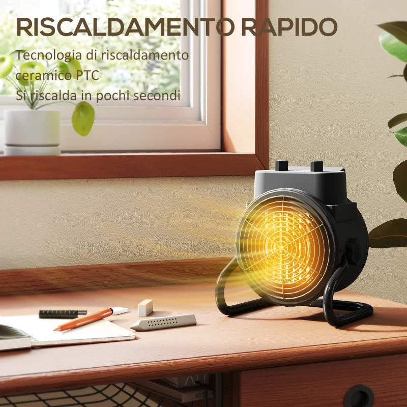 HOMCOM Riscaldatore Elettrico e Regolabile a 3 Modalità, in PP e PA Ignifugo, 21.5x15.8x22 cm, Nero